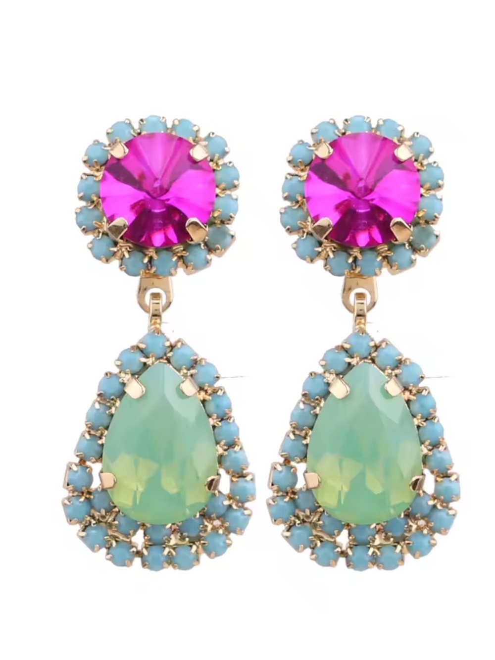 Kohl's Gold-Tone Earrings with Fuchsia and Aqua-Green Stones